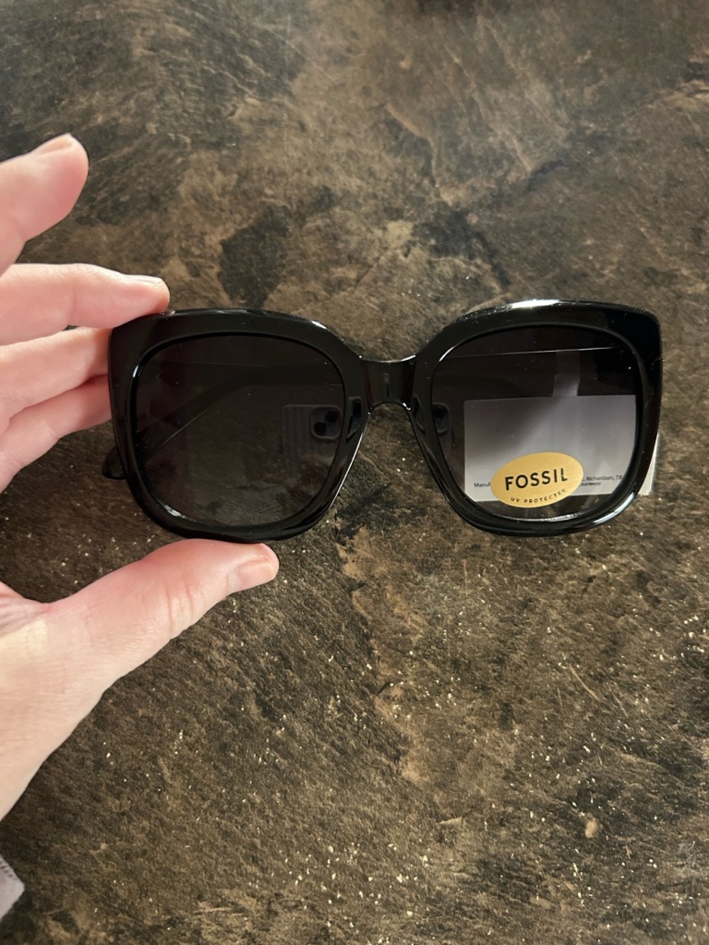 Fossil Women's Glossy Black Oversized Square Sunglasses